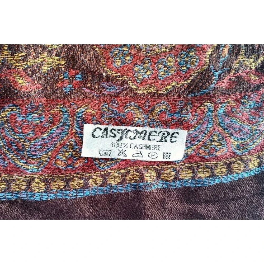 Oversized Cashmere Scarf Brown Polka Dot And Paisley Print Unbranded 27